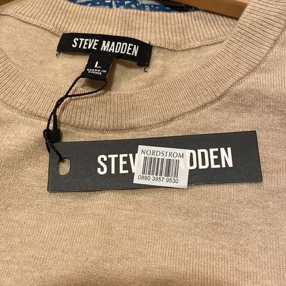 Steve Madden Button Shoulder long sleeve sweater dress oatmeal tan L NWT - Picture 10 of 13